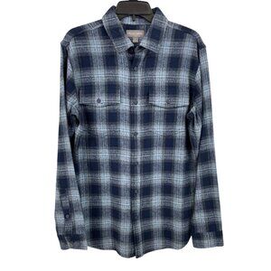 Falls Creek Mens Small Navy & Gray Plaid Twill Button-Up Shirt 100% Cotton